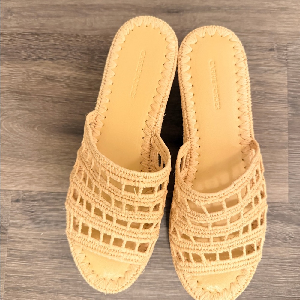 Charming Charlie Tan Woven Mules